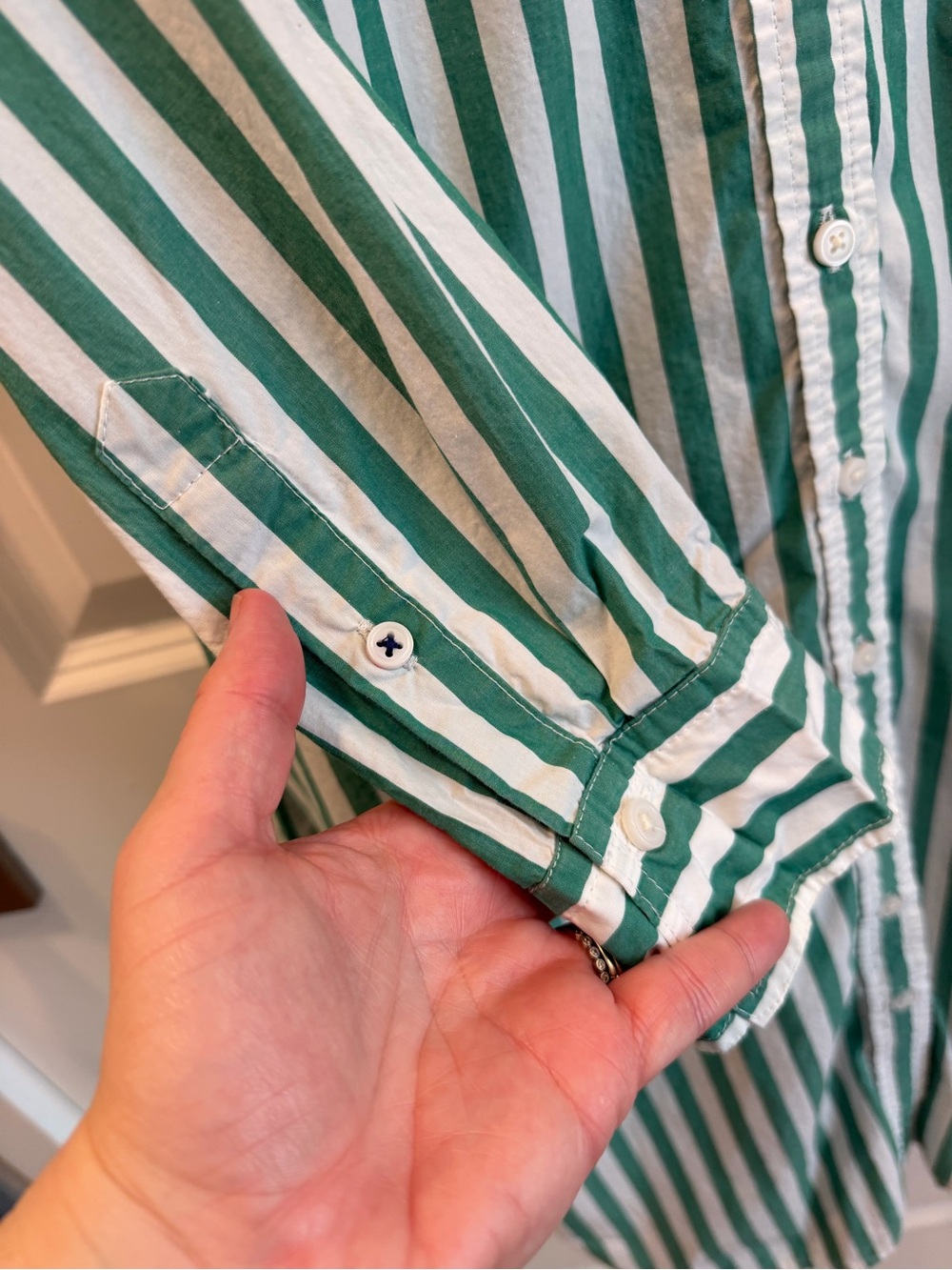 J.Crew Classic Crisp Cotton Poplin Shirt Dress Green White Stripe Size 8 - Picture 5 of 8
